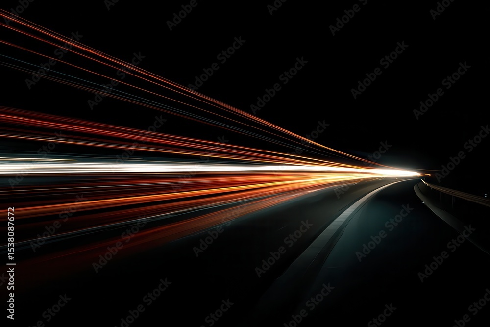 Poster a car's taillights streaking across the dark background, creating an abstract light trail that symbo