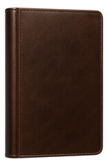Elegant dark brown leather-bound notebook with visible stitching details on transparent background.