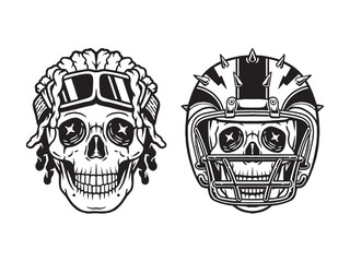 Hand drawn black and white skull illustrations