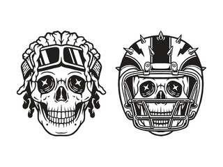 Hand drawn black and white skull illustrations