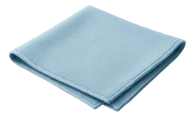 Light blue microfiber cloth folded neatly, showcasing its soft texture and versatile use for cleaning and dusting on transparent background.
