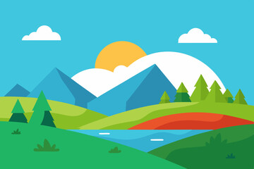 Sunny day landscape with mountains