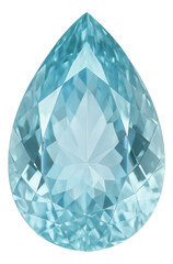 Brilliant blue pear-shaped gemstone with intricate facets, displaying vibrant sparkle on transparent background.