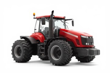 Obraz premium Red tractor from one side, isolated on white background