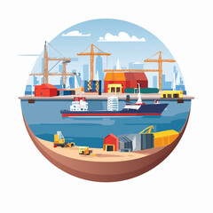 Bustling Harbor A Vibrant Port City Illustration