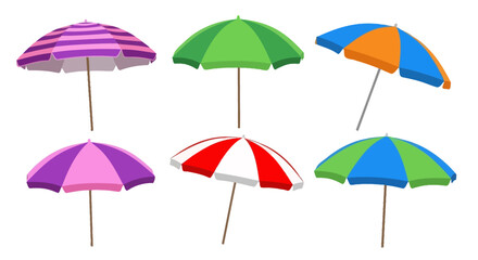 Collection of Six Colorful Striped Beach Umbrellas