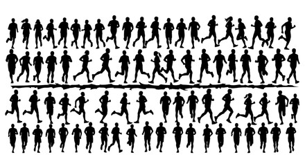 Silhouettes of People Running, Jogging, and Sprinting in Various Poses