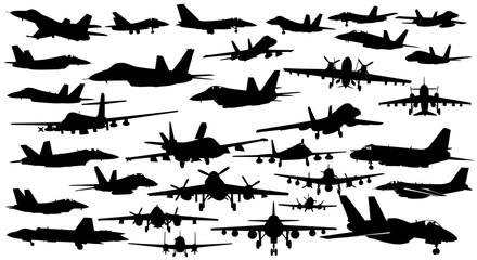 Fototapeta premium Diverse Collection of Military Aircraft Silhouettes