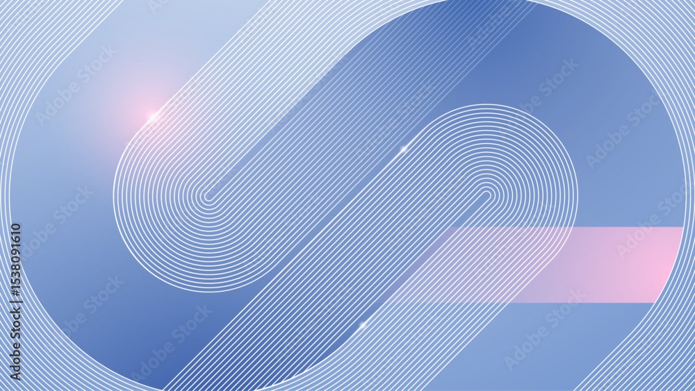 Poster Abstract blue light elegant background with thin line circle elements. Soft geometric wave bg. White-blue gradient technology background. Digital tech cover. Modern web banner. Vector illustration.