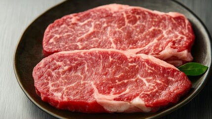 Fresh, Vibrant Red Marble Ribeye Meat Close-Up, Juicy Beef Slices Perfect for Barbecue Cooking