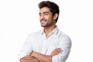 young handsome professional man standing on white background