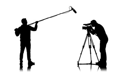 Silhouette of Cameraman and Boom Operator Filming a Scene © Pemburu