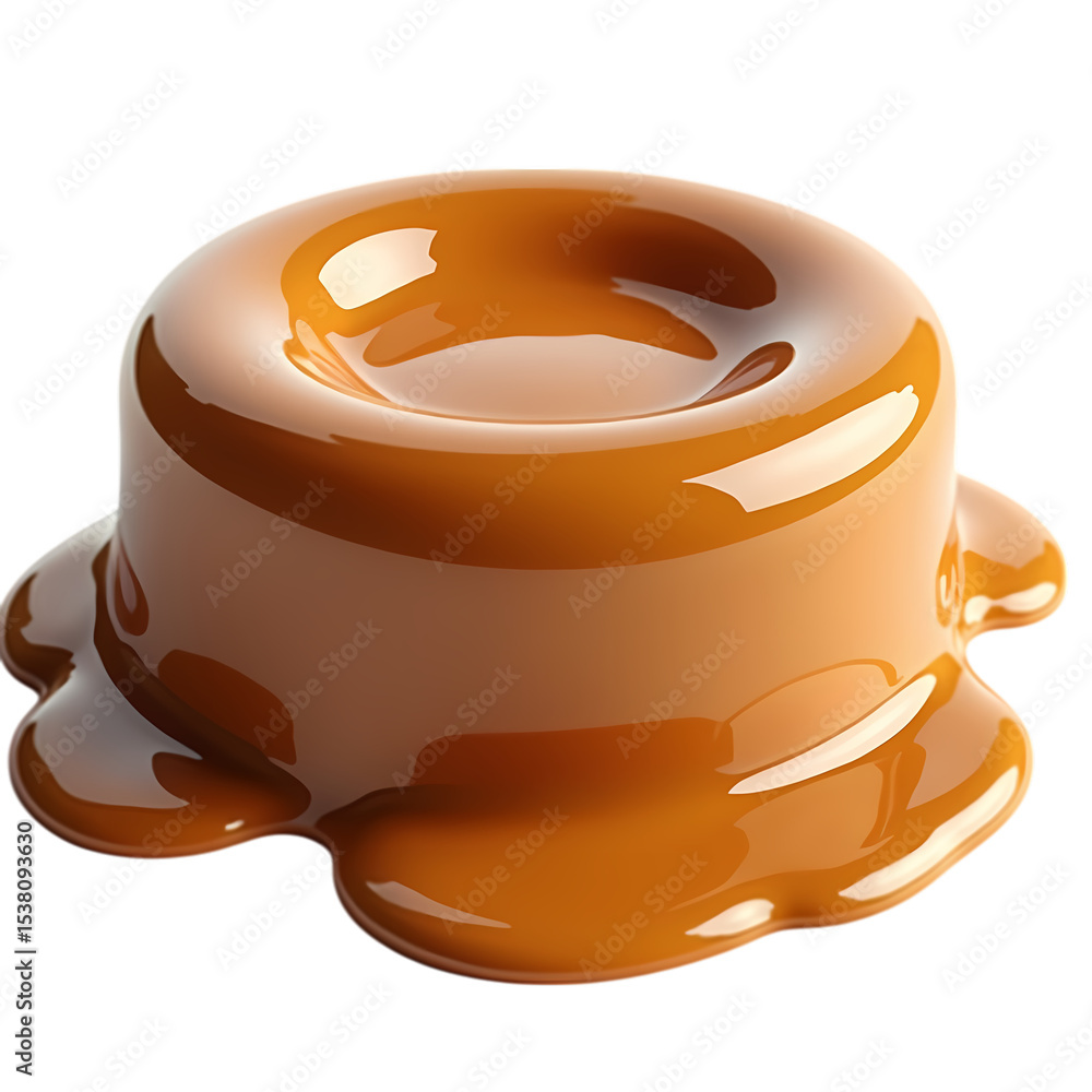 Aufkleber close up of a caramel dessert with a hollow center and overflow isolated on transparent background