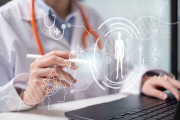 Professional doctor physician medical healthcare worker using artificial intelligence for diagnosis...