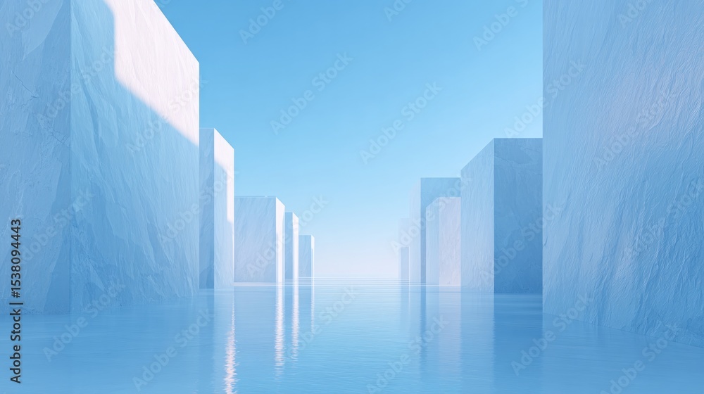 Poster surreal 3d gaming landscape with futuristic metallic structure in minimalist style isolated on white