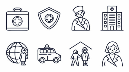 Global Healthcare Icons Generated AI Medical Line Art Illustrations