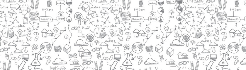 A white background filled with various School, lab  objects pattern.