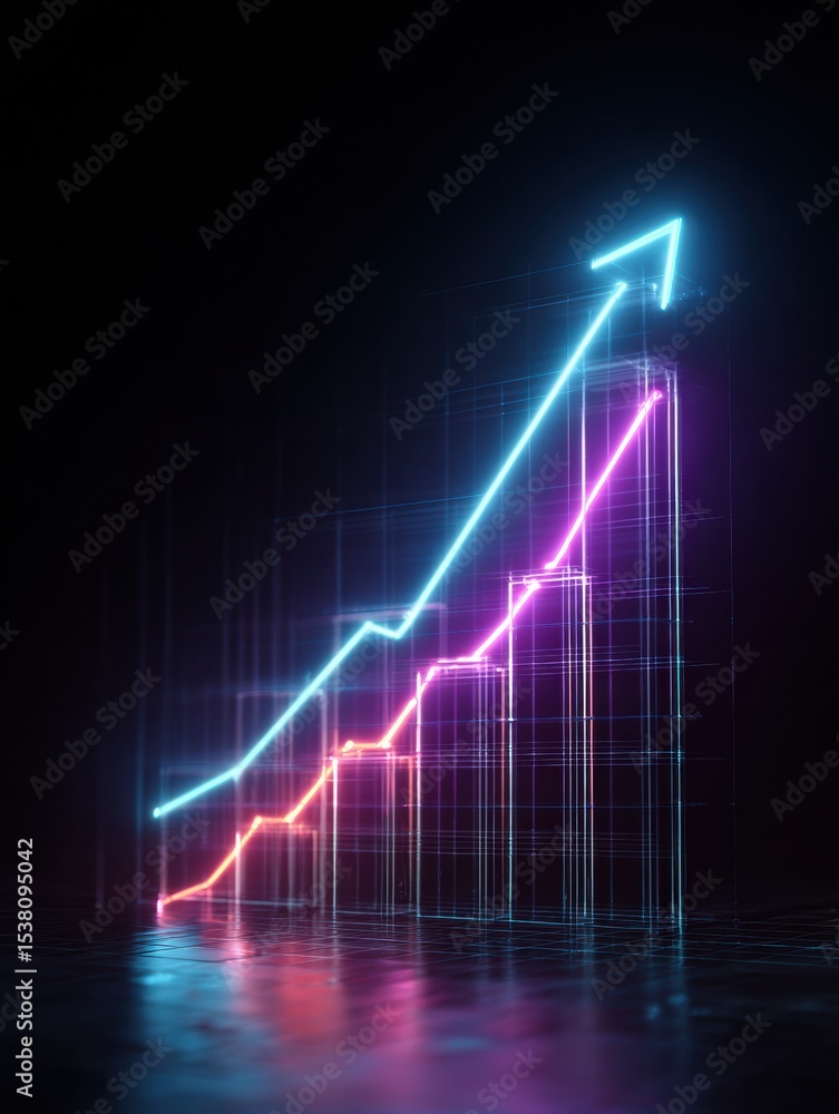 Aufkleber Wireframe Graph With Neon Glow Illustrating Steady Growth and Positive Trends in a Dark Setting