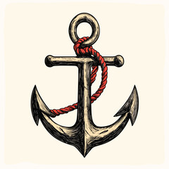 Anchor illustration, classic American traditional style, bold black outlines, solid color fills, symbolizing stability, hope, and steadfastness, no gradients, clean white backdrop
