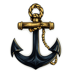 Anchor illustration, classic American traditional style, bold black outlines, solid color fills, symbolizing stability, hope, and steadfastness, no gradients, clean white backdrop
