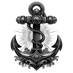 Anchor illustration, classic American traditional style, bold black outlines, solid color fills, symbolizing stability, hope, and steadfastness, no gradients, clean white backdrop
