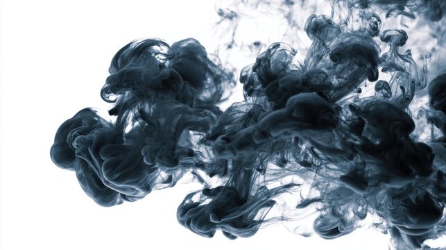 Abstract Black Ink Swirling in Water Against a White Background