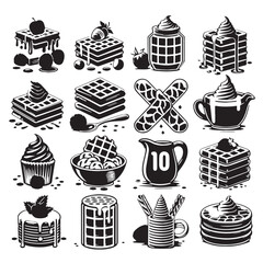 Black Waffles Silhouette Vector, High Quality Illustration on White Background