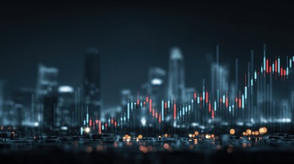 Financial Data Visualization Over a Cityscape at Night