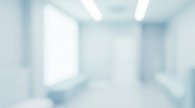 Blurred hospital room interior with beds and a window in soft light.