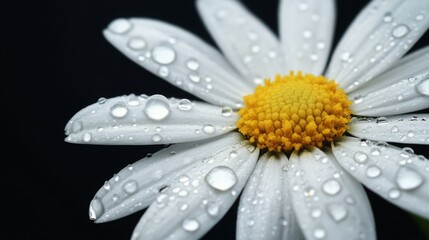 A captivating close-up of a delicate daisy with water droplets, showcasing the intricate details of the flower and the shimmering beauty of nature.