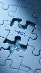 Fototapeta premium Abstract metaphor for Rett syndrome: puzzle with MECP2 gene piece missing, representing disruption in genetic sequence