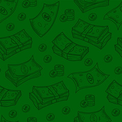 US dollar pattern background. Seamless pattern of the symbols of dollar currency background. Dollar sign pattern background. Dollar Doodle seamless pattern background. 
