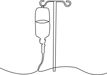 One continuous line drawing of infusion bag . Single line of iv bag vector illustration, Editable Stroke
