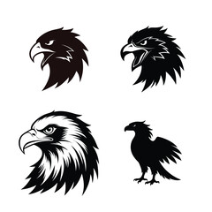 Aggressive and Hunting Eagle Head Silhouette Set on White Background
