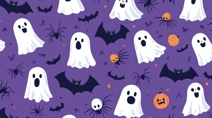 Halloween pattern with ghosts, bats, and spiders