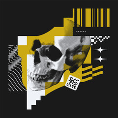 Abstract Collage With Halftone Skull