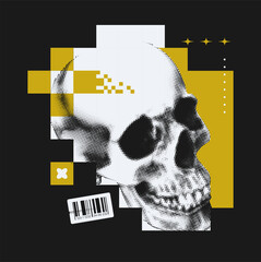 Abstract Collage With Halftone Skull