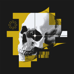 Abstract Collage With Halftone Skull