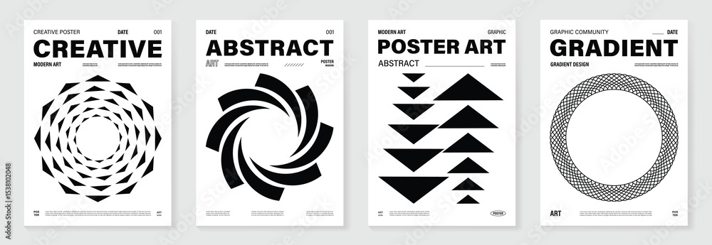 Aufkleber abstract monochrome poster background vector set. modern cover template with black and white perspec