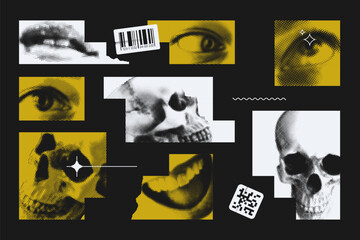 Halftone Brutalist Design Elements Set