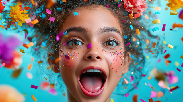 Excited woman with confetti celebrating party
