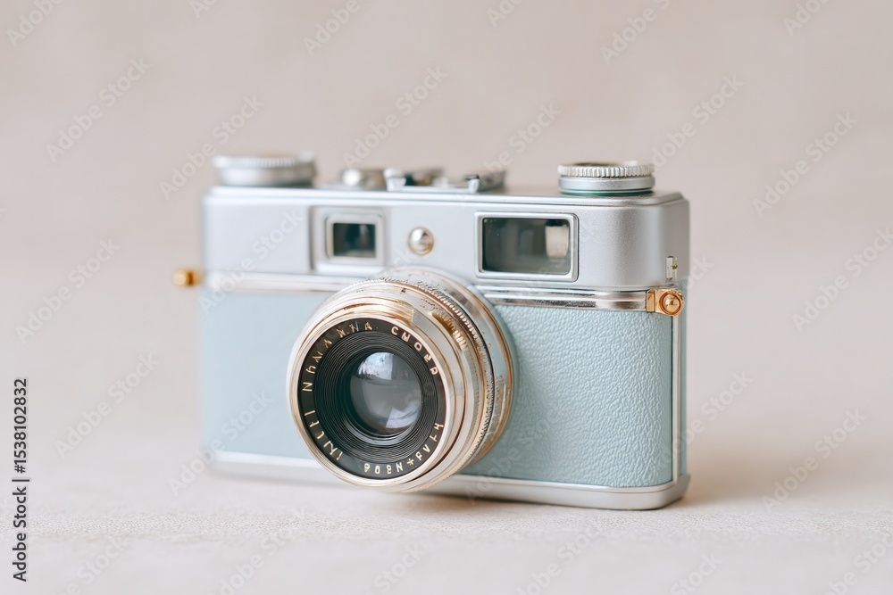 Poster elegant vintage camera with intricate details on plain background showcasing timeworn textures and c