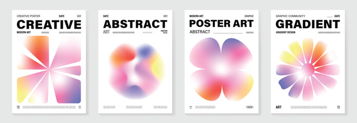 Modern gradient liquid glass poster background vector set.Cover template with perspective geometric shape. Ideal design for social media, cover, banner, wallpaper.