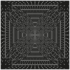 Geometric tunnel shape. Deep square illusion. Black perspective vector. Abstract visual depth.