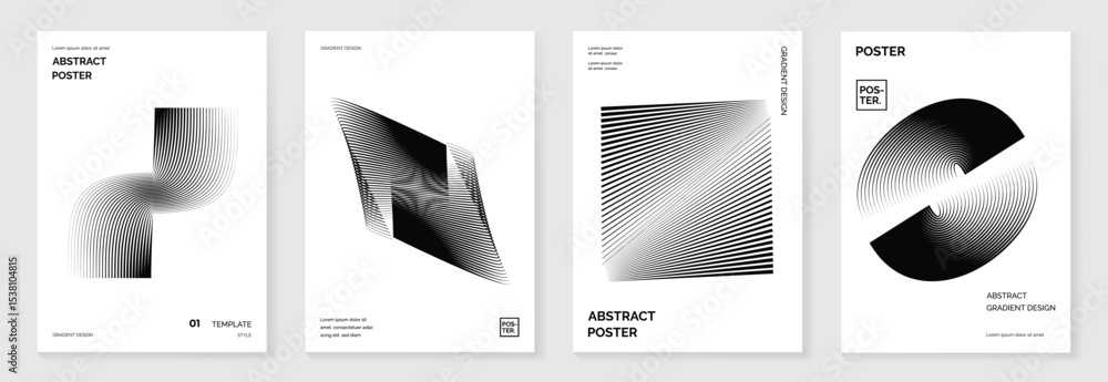 Aufkleber abstract monochrome poster background vector set. modern cover template with black and white perspec