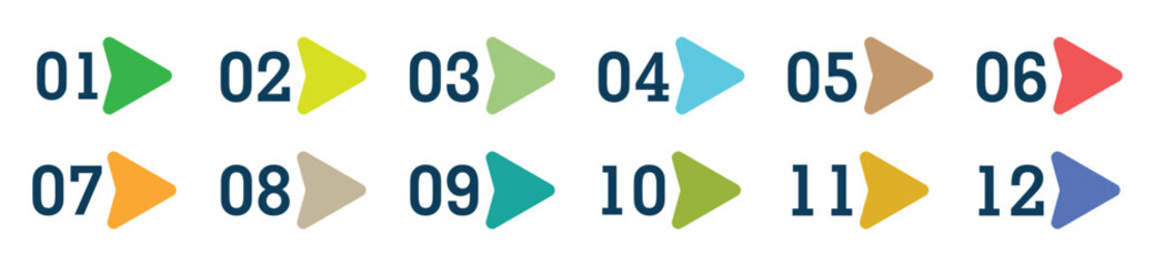 Numbers bullet points from one to twelve vector.
