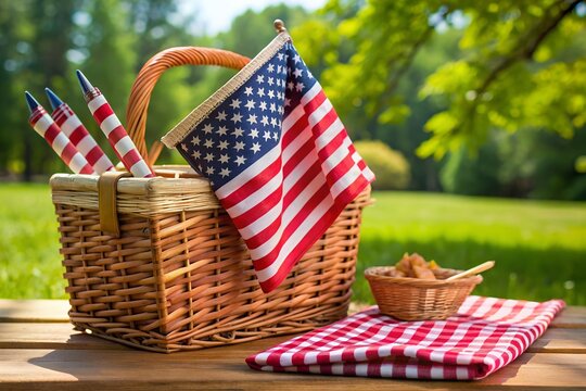 Picnic Basket with Flag Napkin - Powered by Adobe