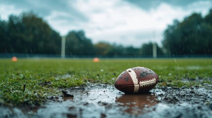 American football in rain