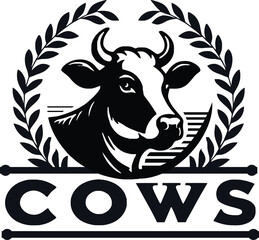 Adobe illustrator  Cow head Crest Icon with Traditional Rural Appeal.