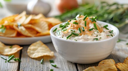 A close-up of French onion dip with a creamy texture and caramelized onion flavor.